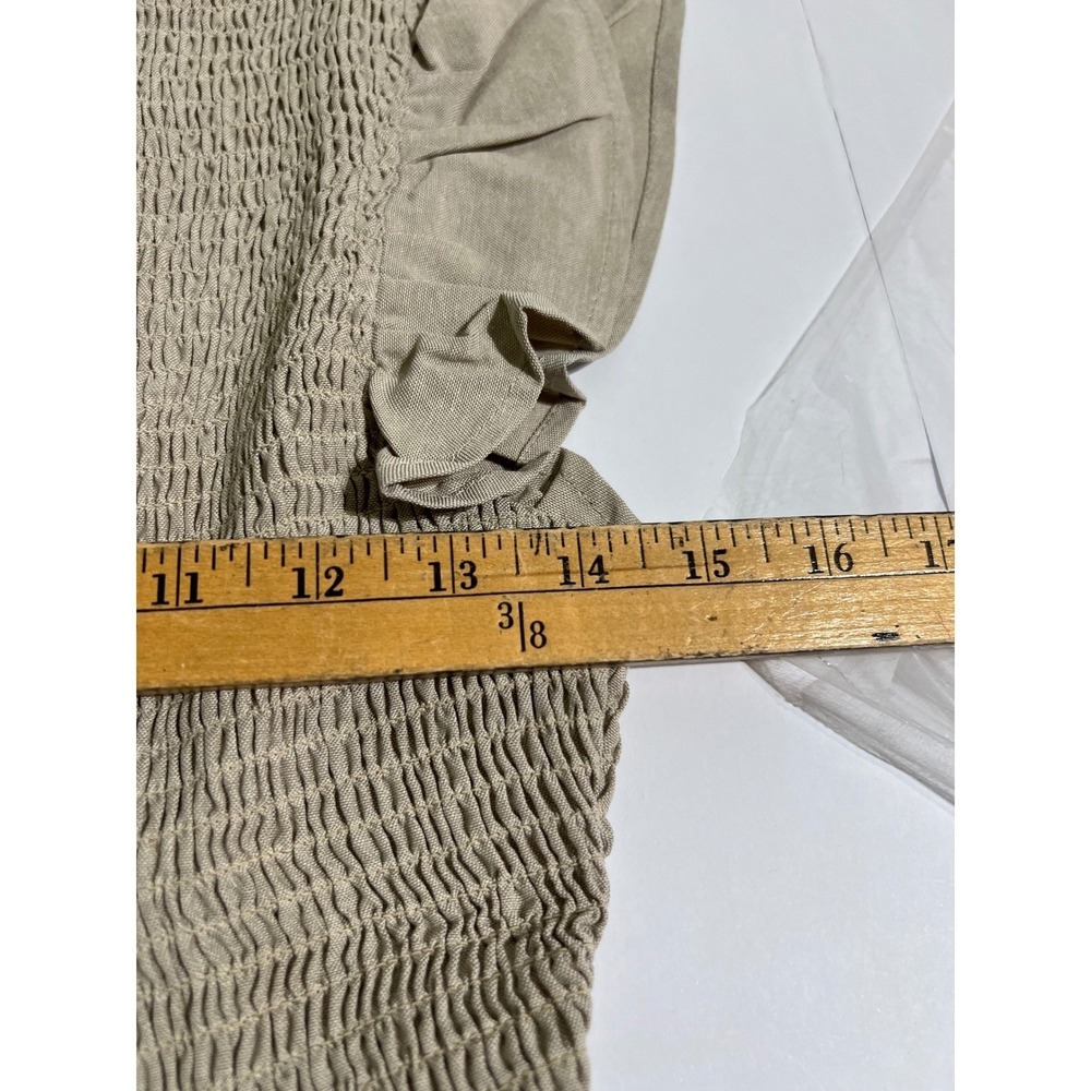 NWT English Factory Smocked Ruffle Sleeve Mini Dress Beige Small NWT BC225D - Picture 7 of 16